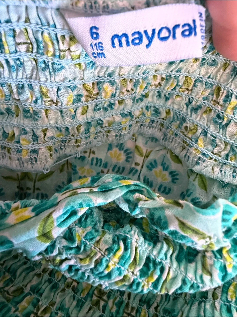 Mayoral girl printed dress with headband Girls Turquoise Floral Smocked Sundress